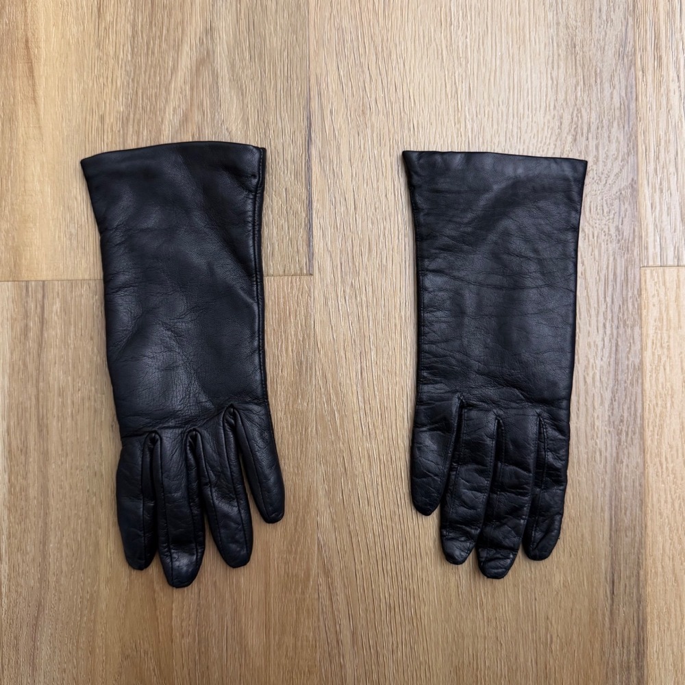 Vintage Black Leather Cashmere Lined Gloves Size 7 Women Luxury Winter Accessory